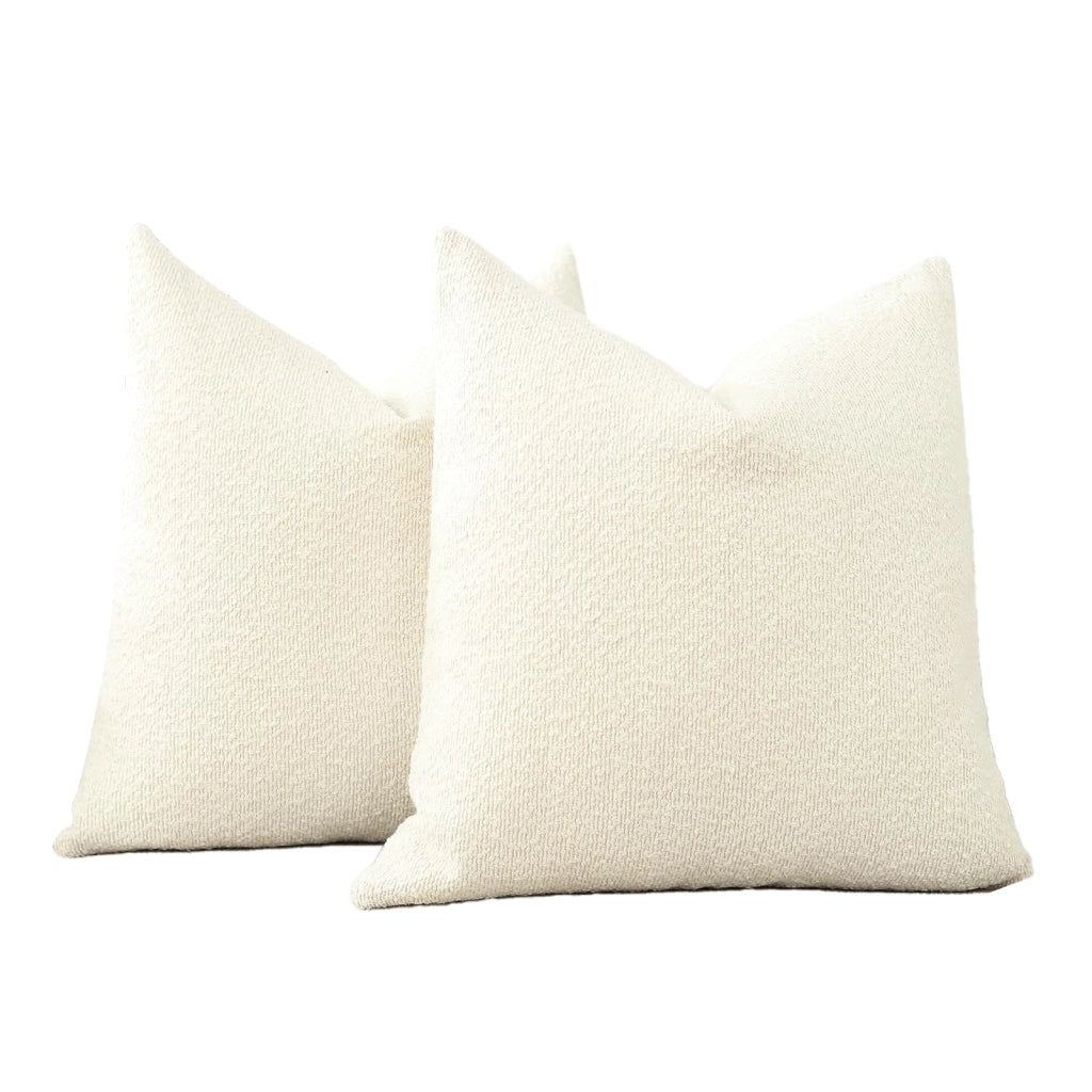 2 federe per cuscini in tessuto bouclé, 50x50 cm, color crema-beige, con texture strutturata e morbida