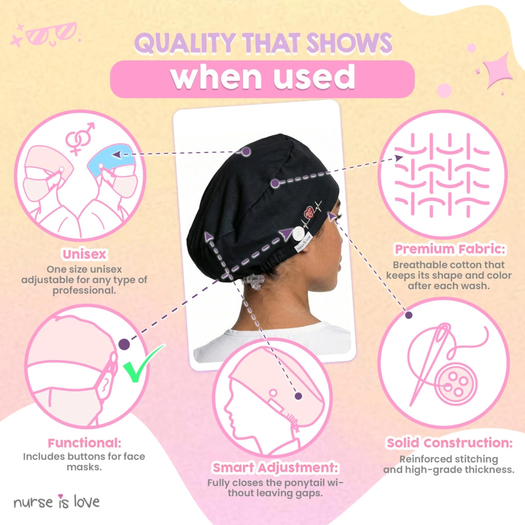 Cappello chirurgico da donna, cuffia per sala operatoria, colore nero