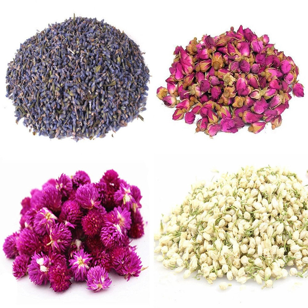 Miscela di fiori essiccati, 4 confezioni da 30 g: lavanda, rosa, gelsomino