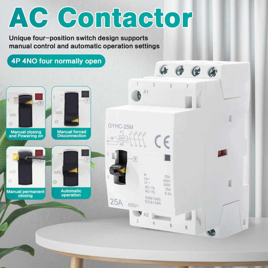 Interruttore automatico AC, 4 poli, 25A, 400V, 4 contatti normalmente aperti, autoestinguente, manuale/automatico