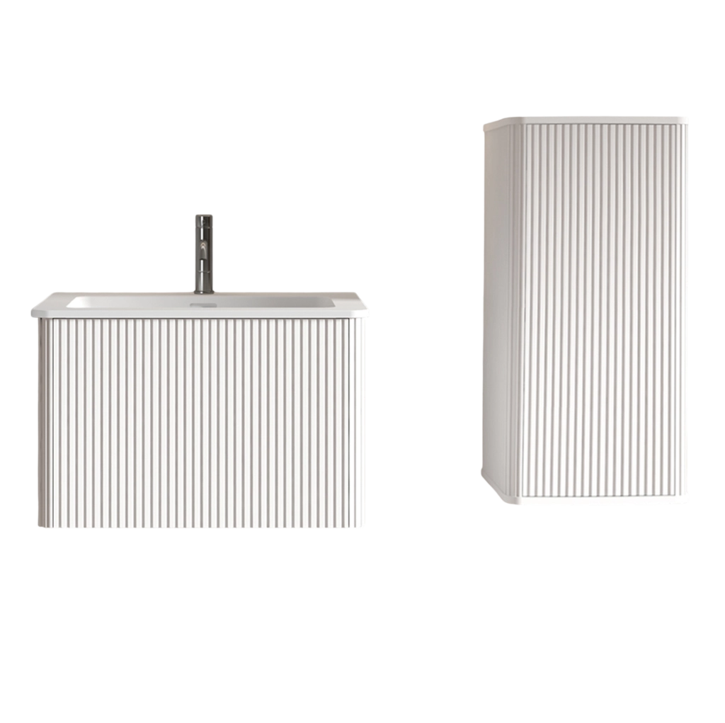 Mobile lavabo 60 cm bianco sospeso con lavabo e colonna laterale, bagno