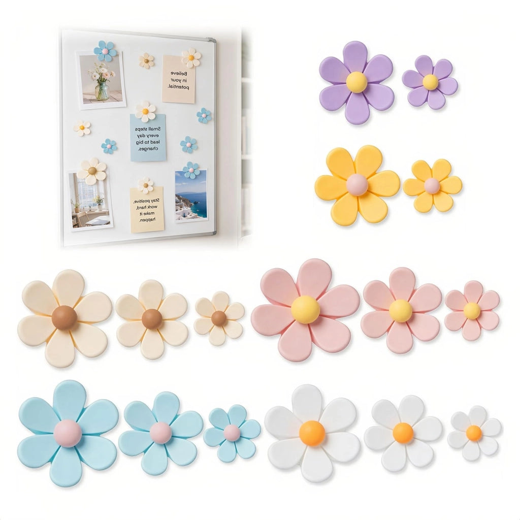 Magneti a forma di fiore, confezione da 16 pezzi, 6 colori, 3 dimensioni, adatti per frigoriferi e lavagne