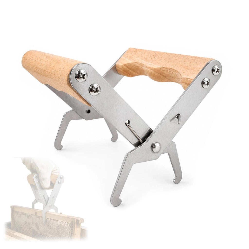 Supporto per sollevare i telaini delle api, in acciaio inossidabile, portatile, con manico in legno