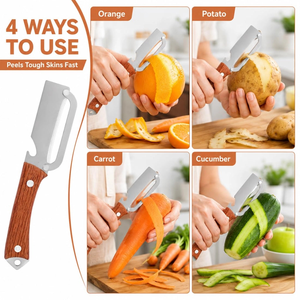 Set da 2 pelapatate 2-in-1 con manico in legno e lama in acciaio inossidabile