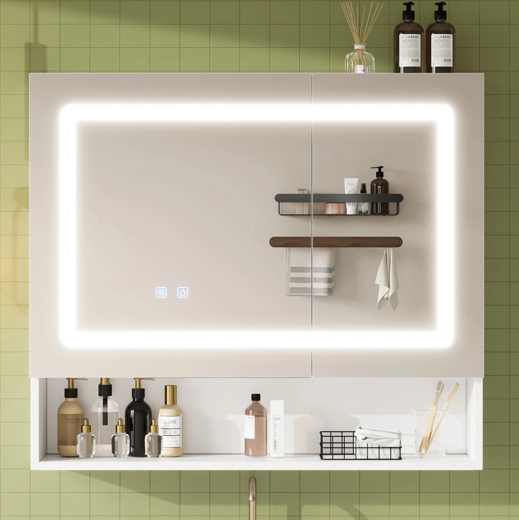 Armadietto a specchio per bagno bianco 80×17×70 cm con LED