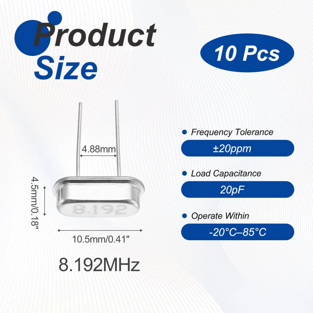 Oscillatore al quarzo da 8,192 MHz, confezione da 10 pezzi, modello HC-49S, con connettore DIP a 2 pin