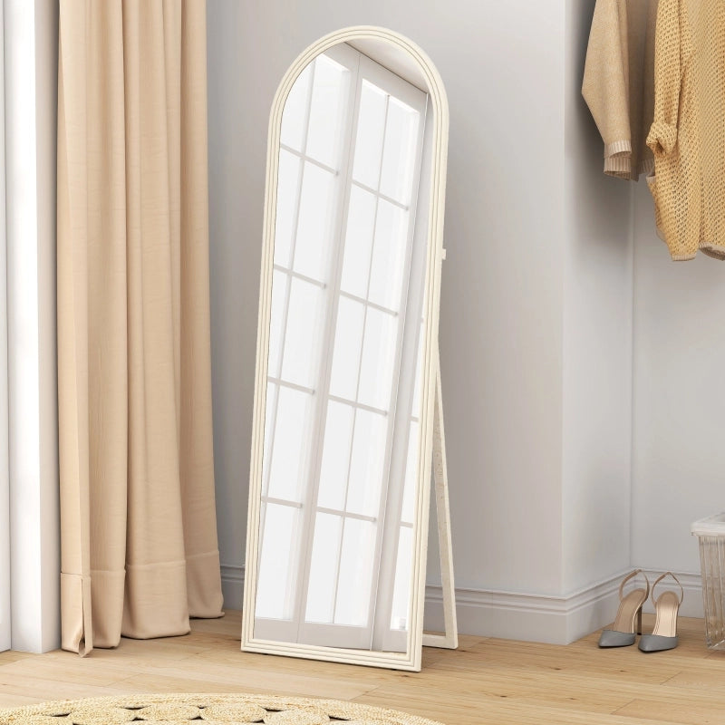 Specchio da terra a figura intera con supporto pieghevole e ganci da parete; cornice bianca ad arco 50 × 3.7 × 160 cm