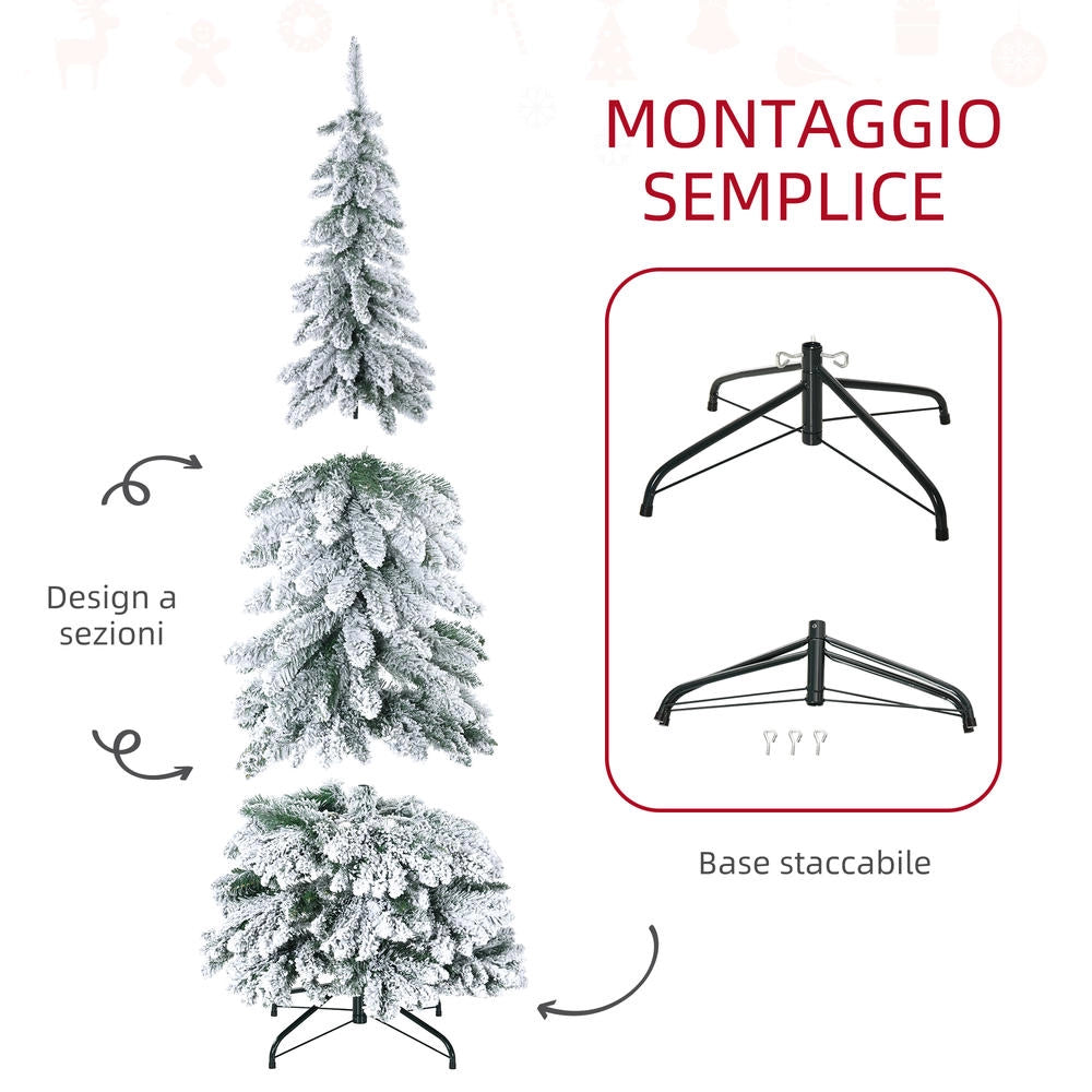 Albero di Natale artificiale innevato 180cm con 523 rami ignifughi e base in acciaio robusta facile da montare per interni