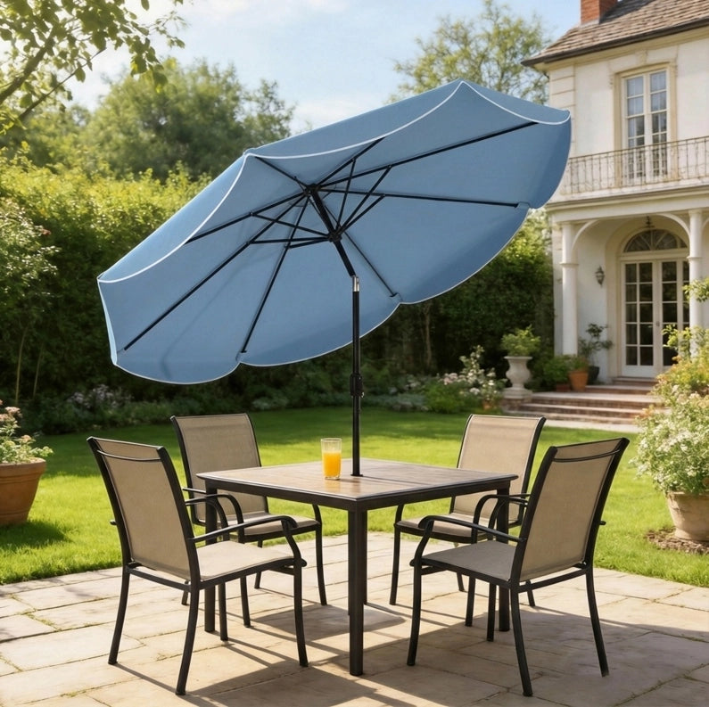 Ombrellone rotondo azzurro Ø 265 cm con mantovana e inclinazione