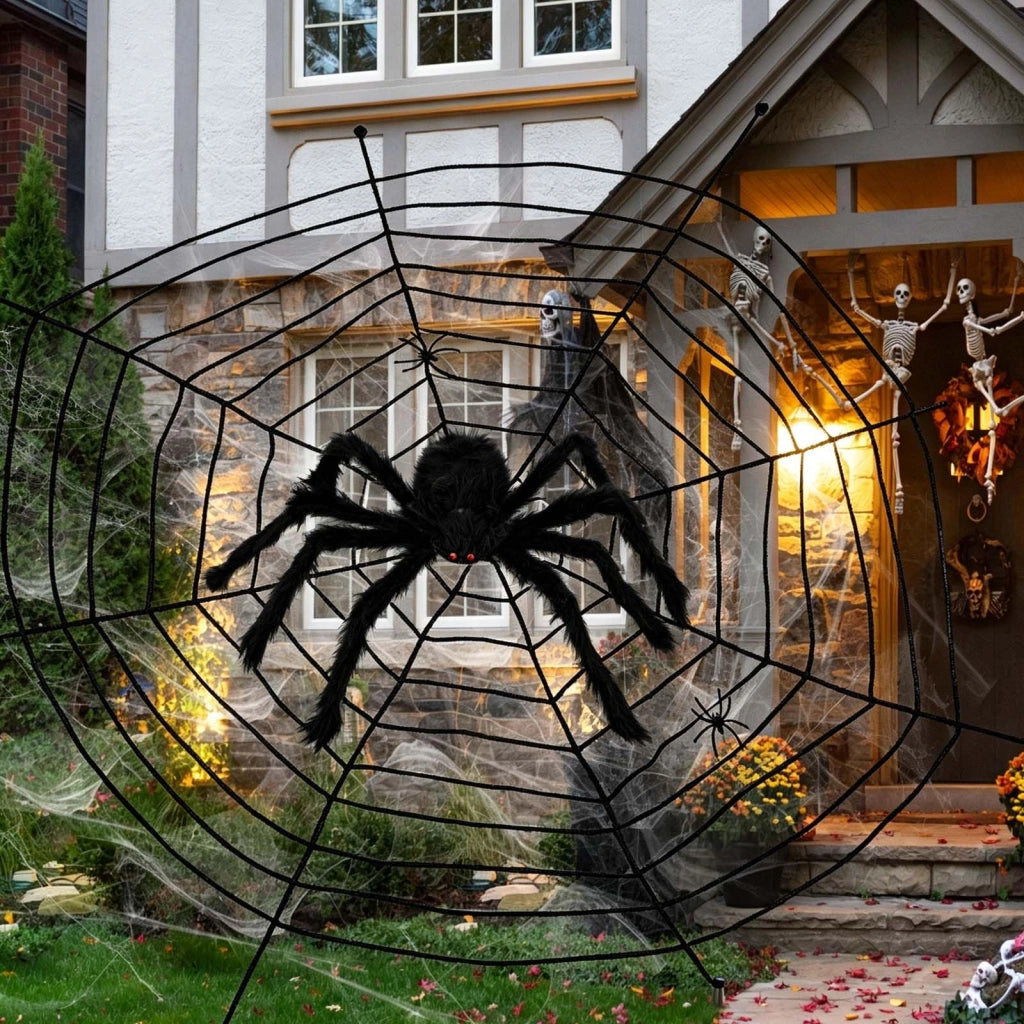 Ragnatela di Halloween da 90 cm, con rete da 3,2 metri, 20 grammi di ragnatela artificiale e 2 piccole ragnatele