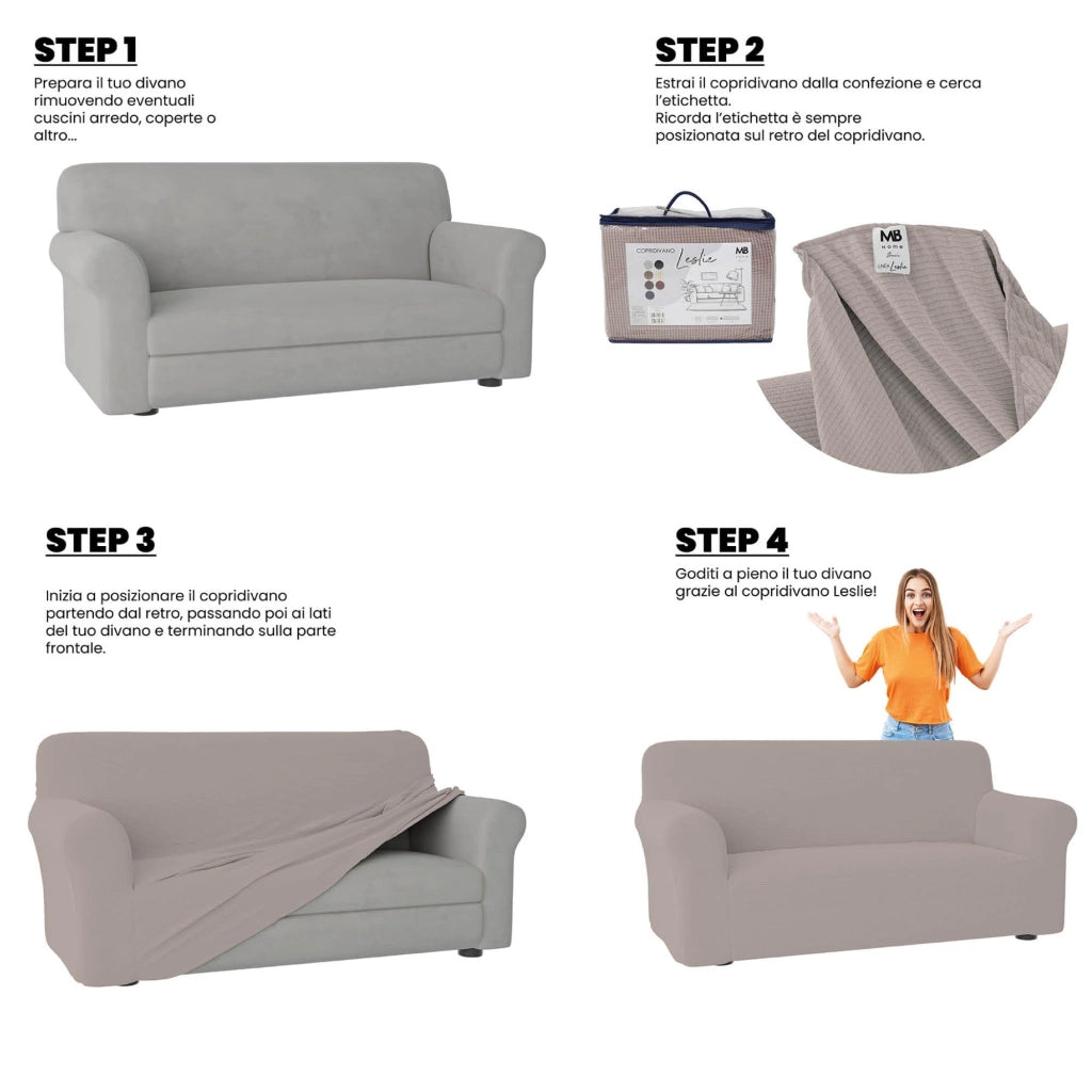 Copertura elastica per divano a due posti, color tortora, lunghezza 130-180 cm