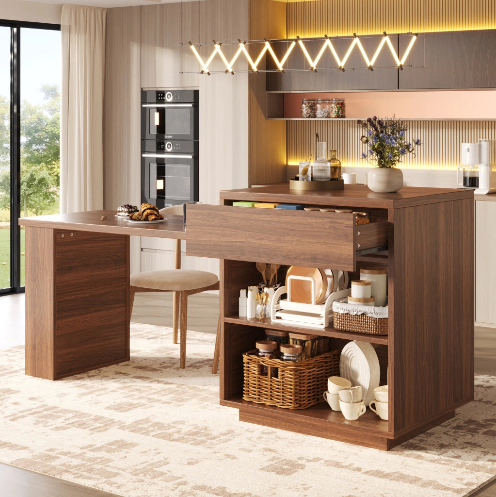 Isola cucina estensibile 122-194;5x70x94 cm MDF metallo marrone scuro