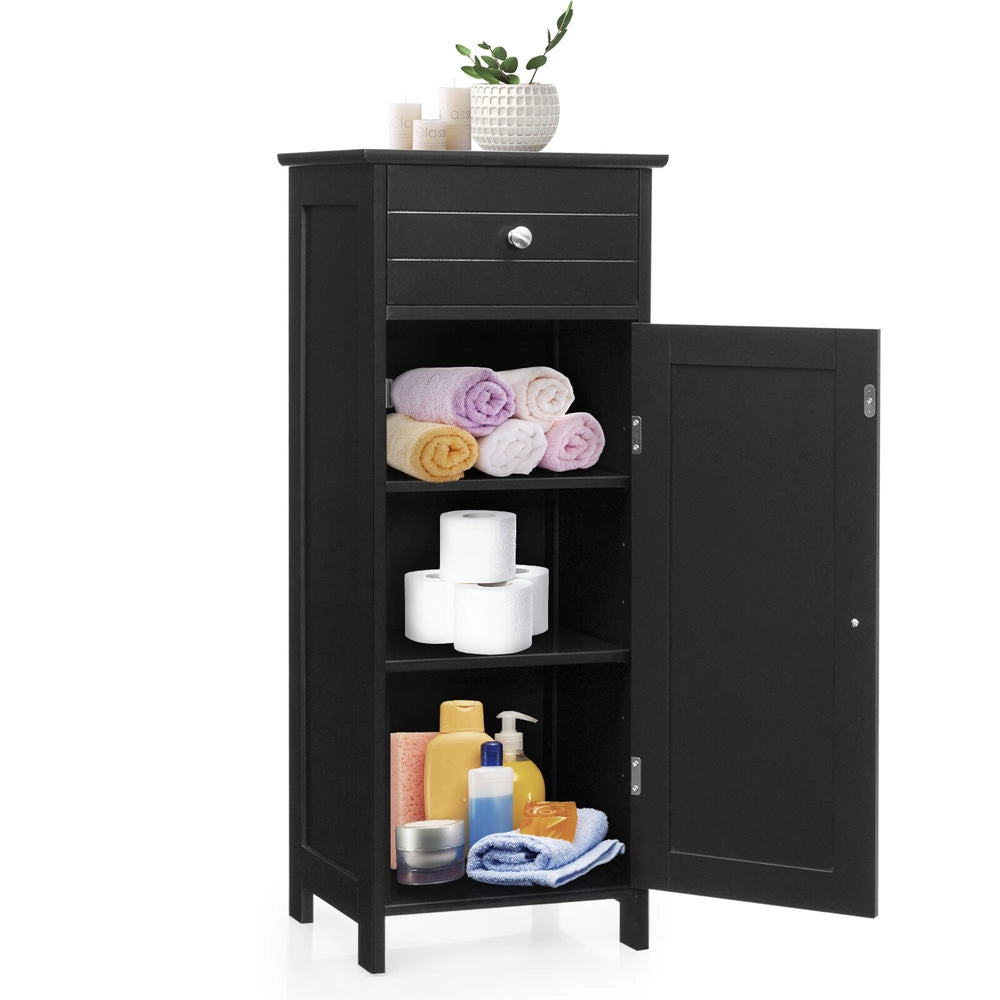 Mobiletto da terra in MDF nero con cassetto e anta ripiani regolabili armadietto moderno salvaspazio robusto per bagno e casa