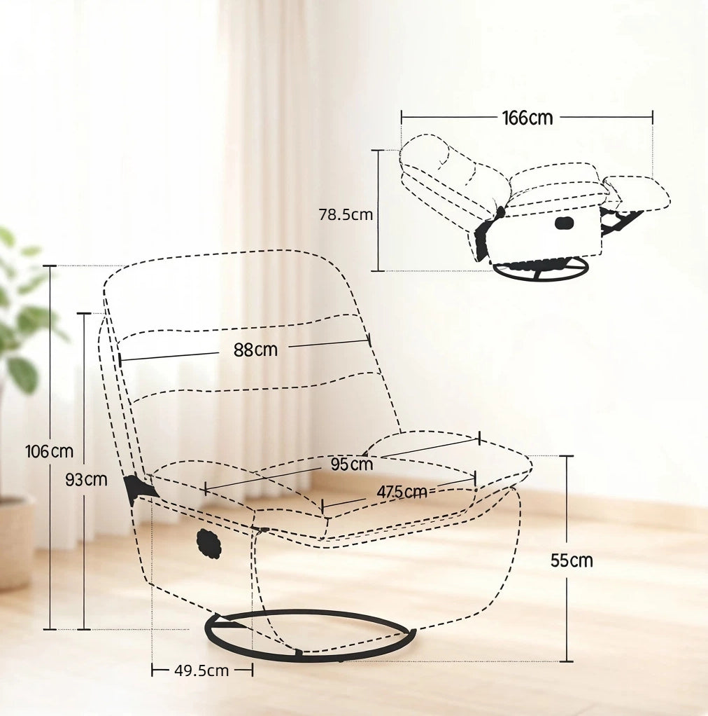Poltrona relax girevole e dondolante beige con poggiapiedi