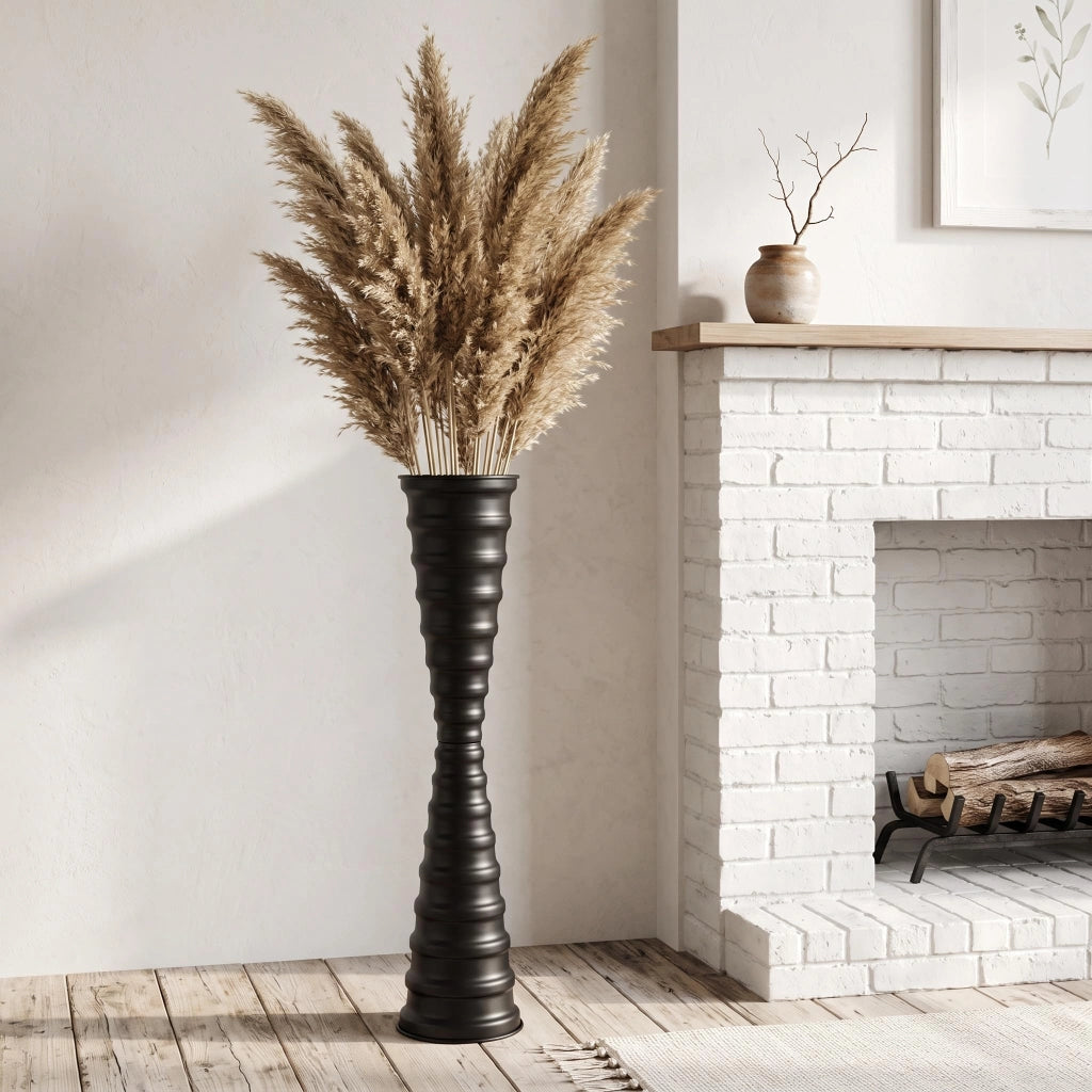 Vaso da pavimento in metallo, 66 cm, nero, stabile e dal design elegante, ideale per piante ornamentali come il pampas