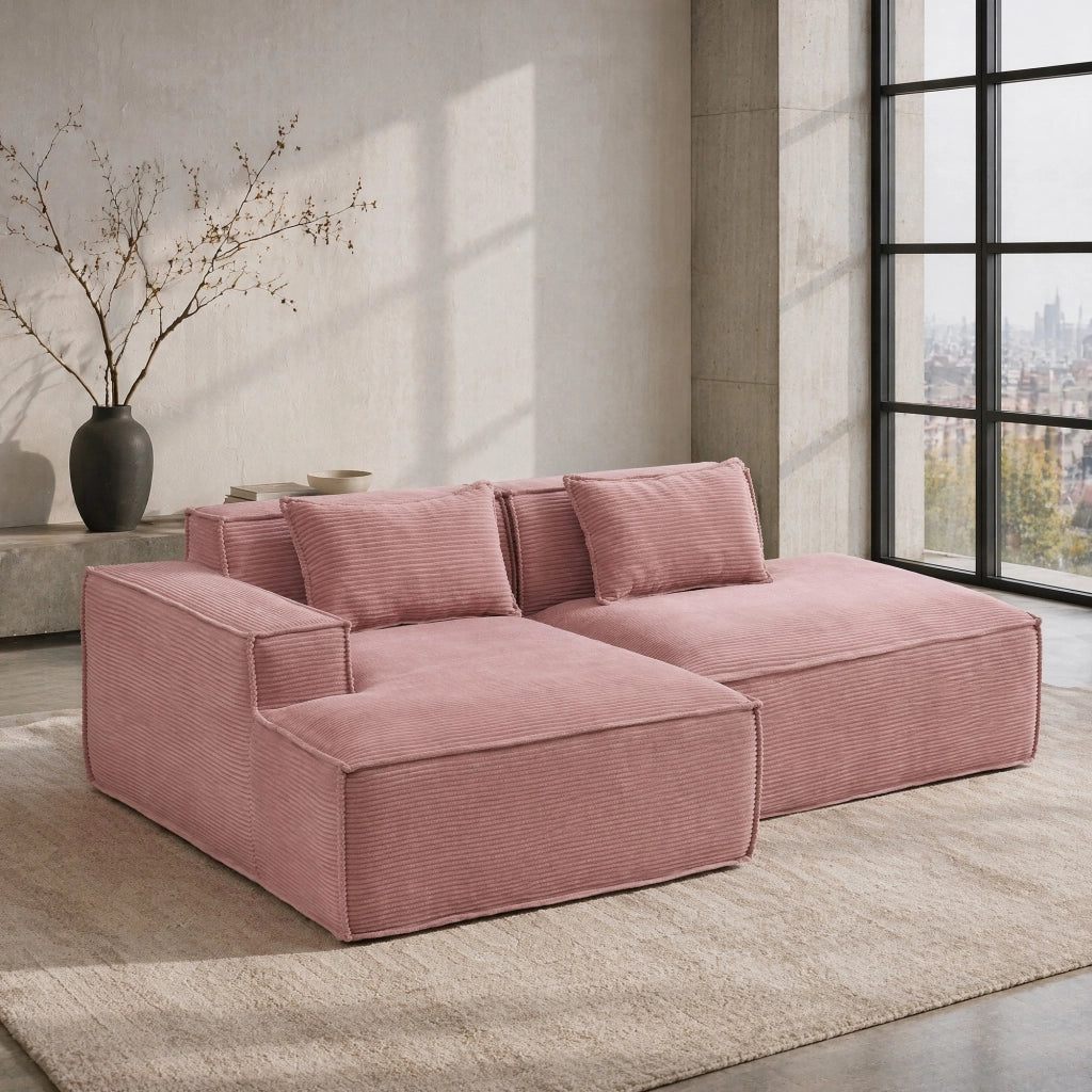 Divano 2 posti 235 cm in tessuto poliestere rosa chiaro, 2 cuscini