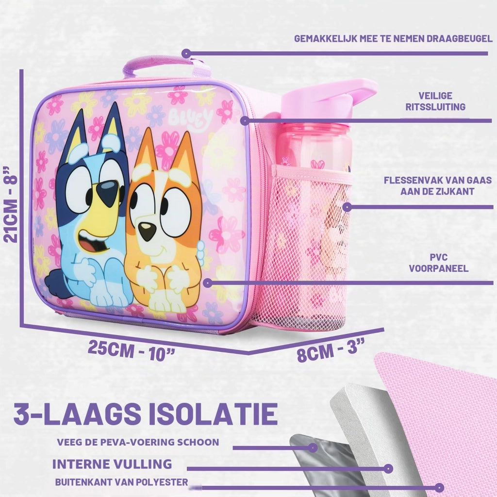 Set da pranzo Bluey per bambine: borsa termica, Bento Box e borraccia 3 pezzi