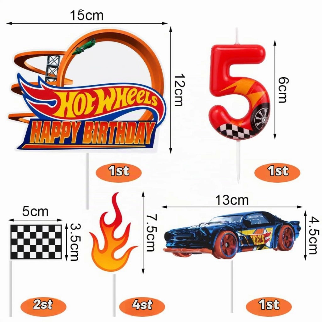 Set di candeline a forma di auto da corsa per compleanno, con il numero 5 e decorazioni