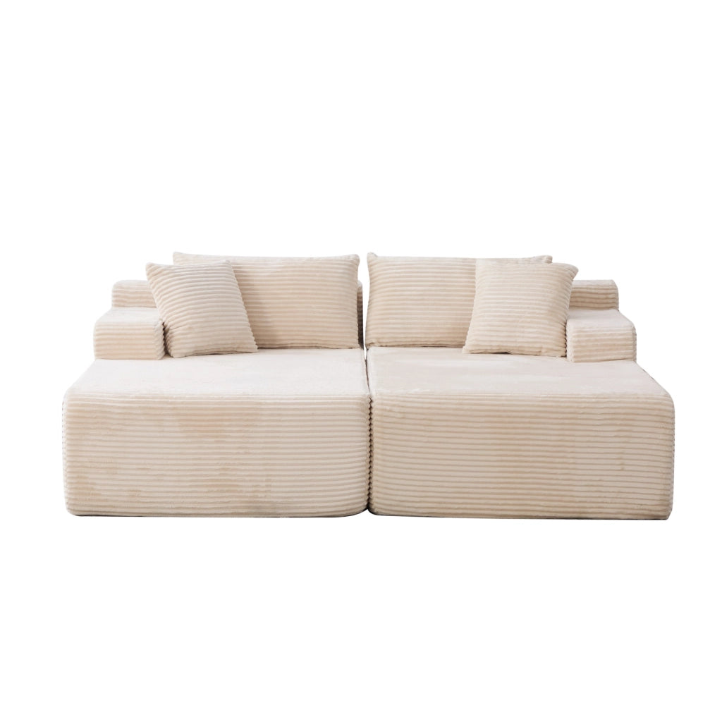 Divano con chaise longue e cuscino; pronto all'uso; imbottitura a rapido recupero; in ciniglia color avorio