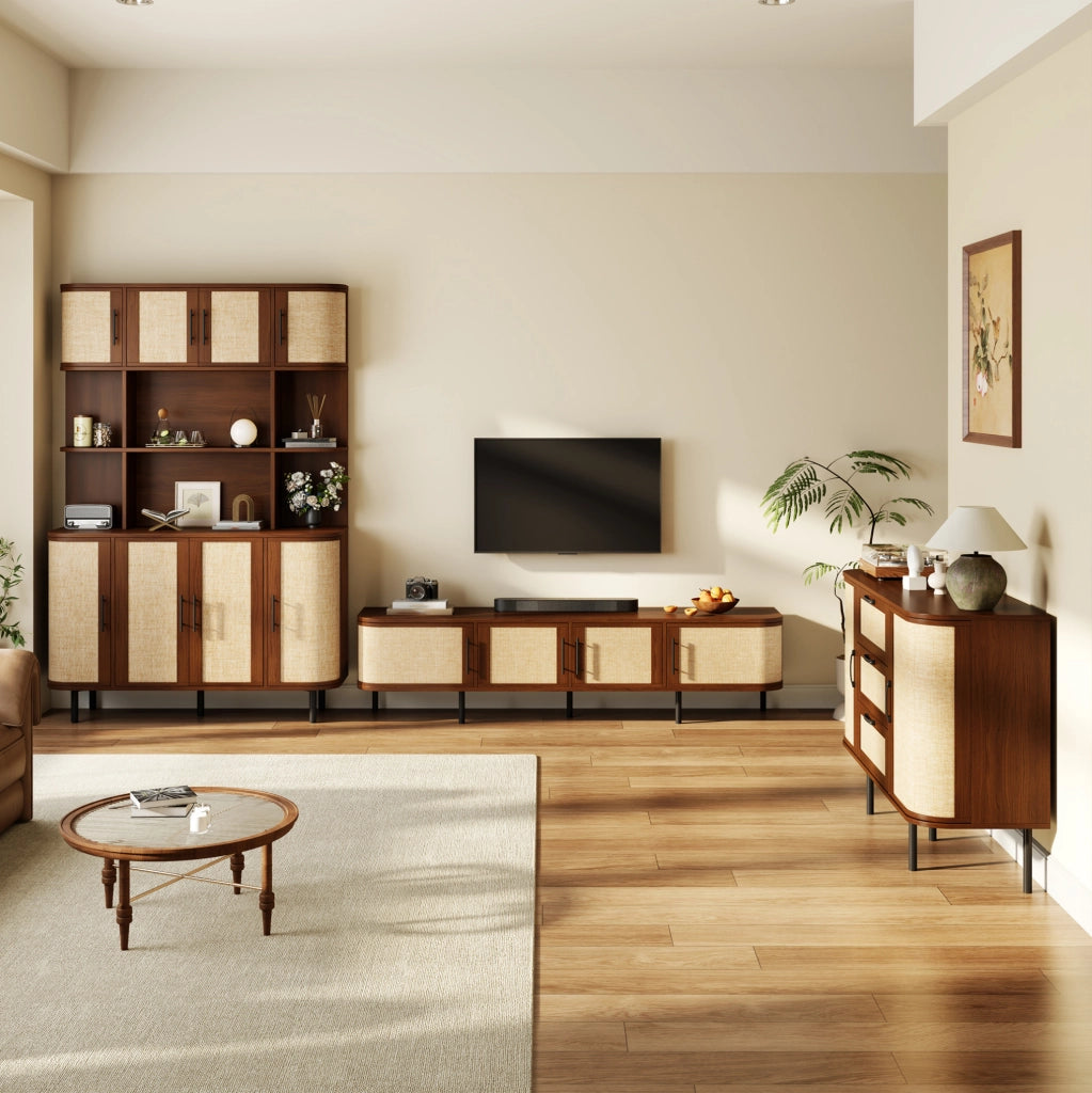 Set mobili soggiorno e sala da pranzo in MDF noce, 3 pezzi