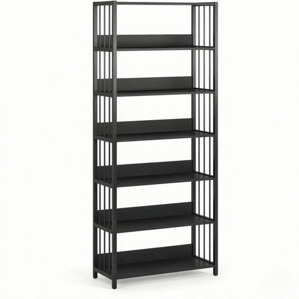 Scaffale aperto a 6 ripiani in MDF e metallo nero