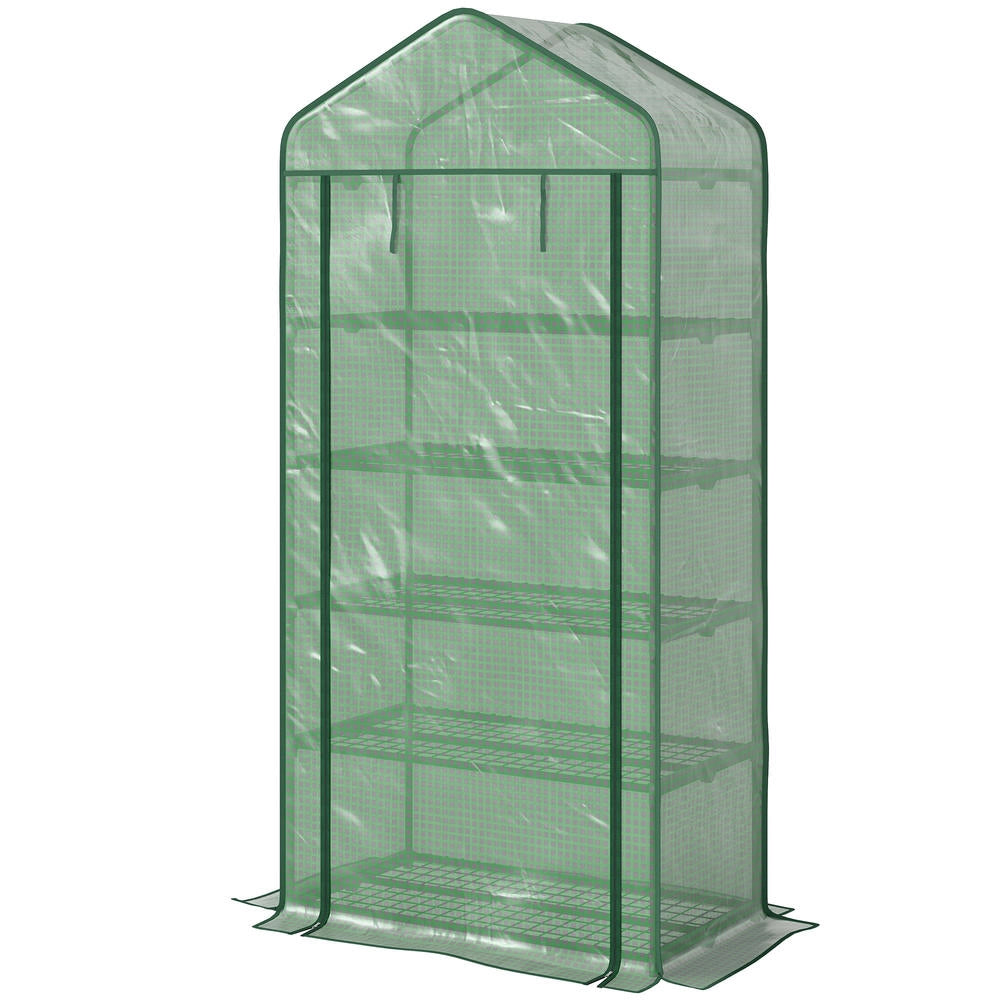 Serra a Casetta per Piante a 5 Livelli in Acciaio e PE con Telo Avvolgibile, per Giardino e Balcone, Verde, 90x49x193 cm