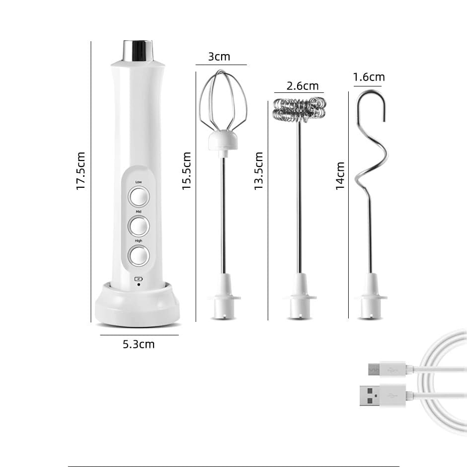 Montalatte manuale, con 3 fruste in acciaio inossidabile, alimentazione USB, 3 livelli di velocità