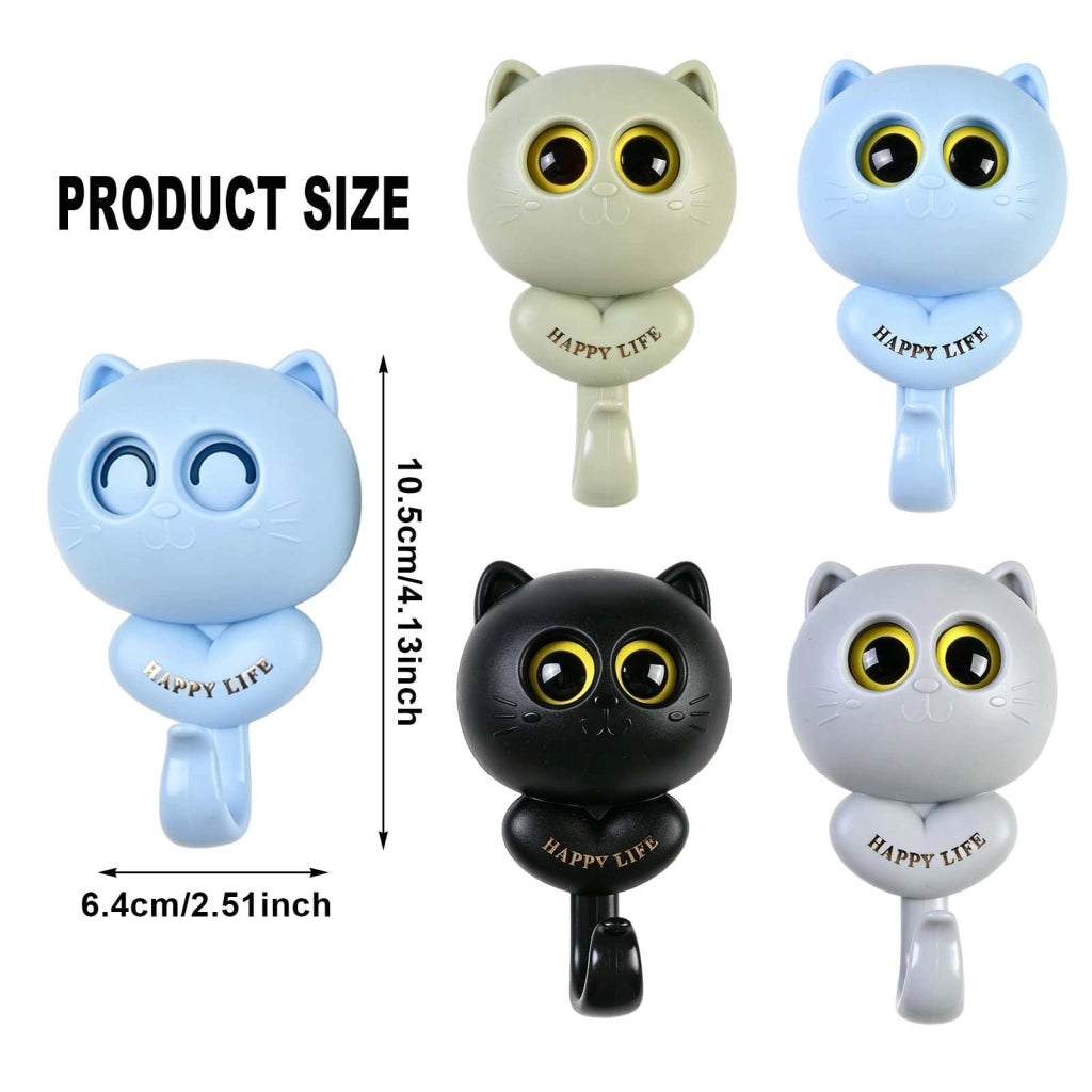 4 ganci adesivi a forma di gatto per il muro, dimensioni 10,5x6x4,5 cm, capacità di carico 2,5 kg