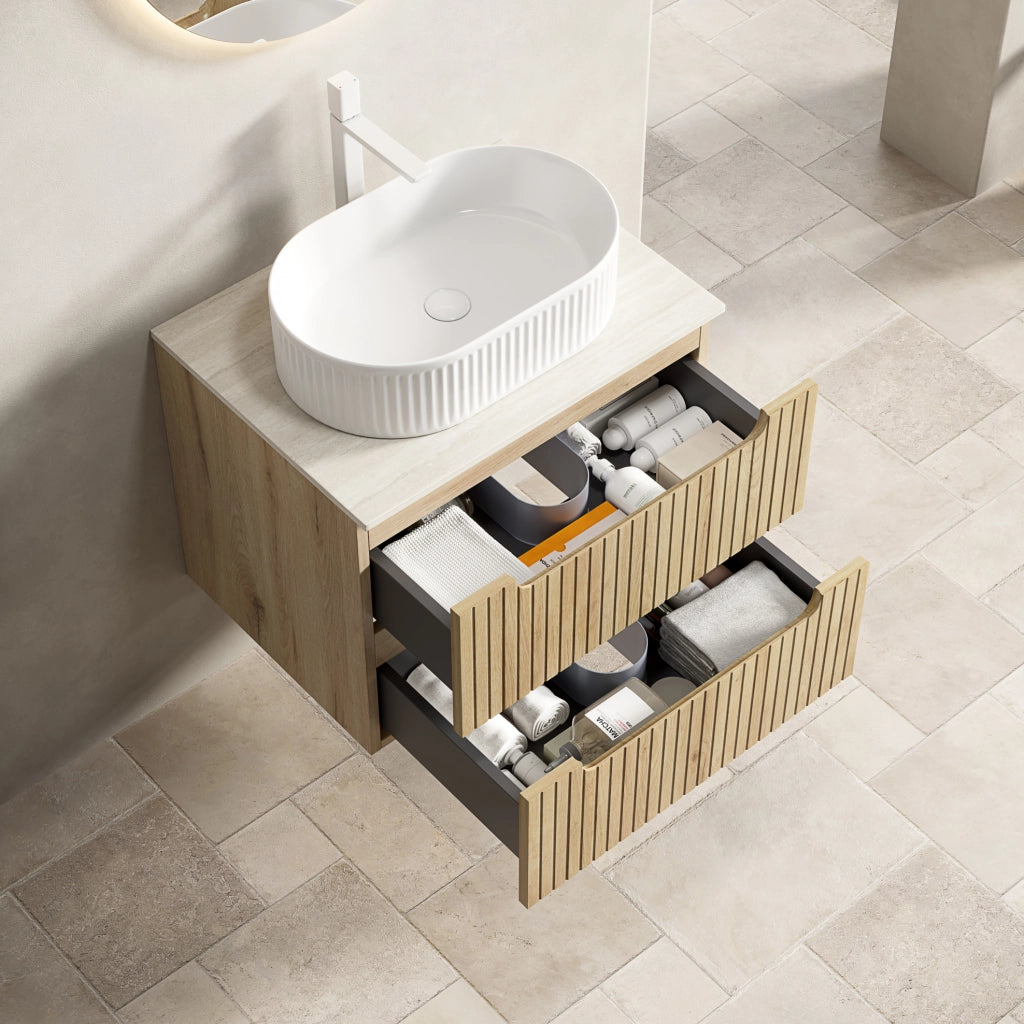 Mobile lavabo sospeso 60 x 46 x 62,2 cm bianco legno chiaro, 2 cassetti, preassemblato