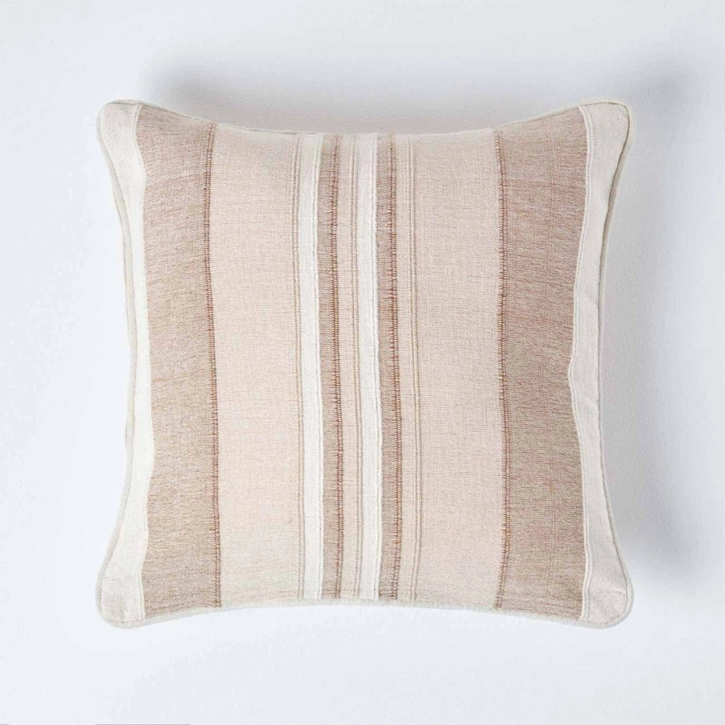 Custodia per cuscino 45x45 cm, beige, in cotone, con motivo a righe