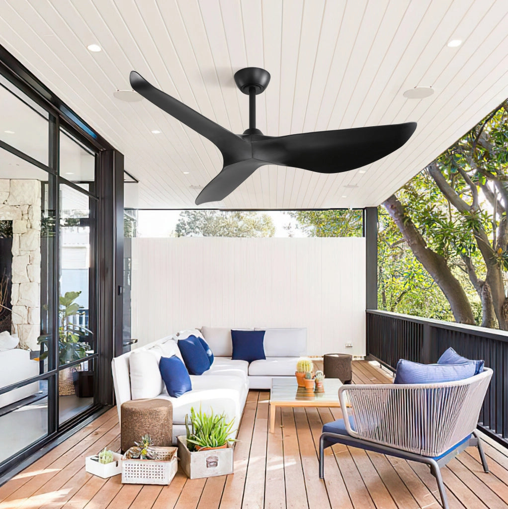 Ventilatore da soffitto 132 cm nero con motore DC reversibile e telecomando