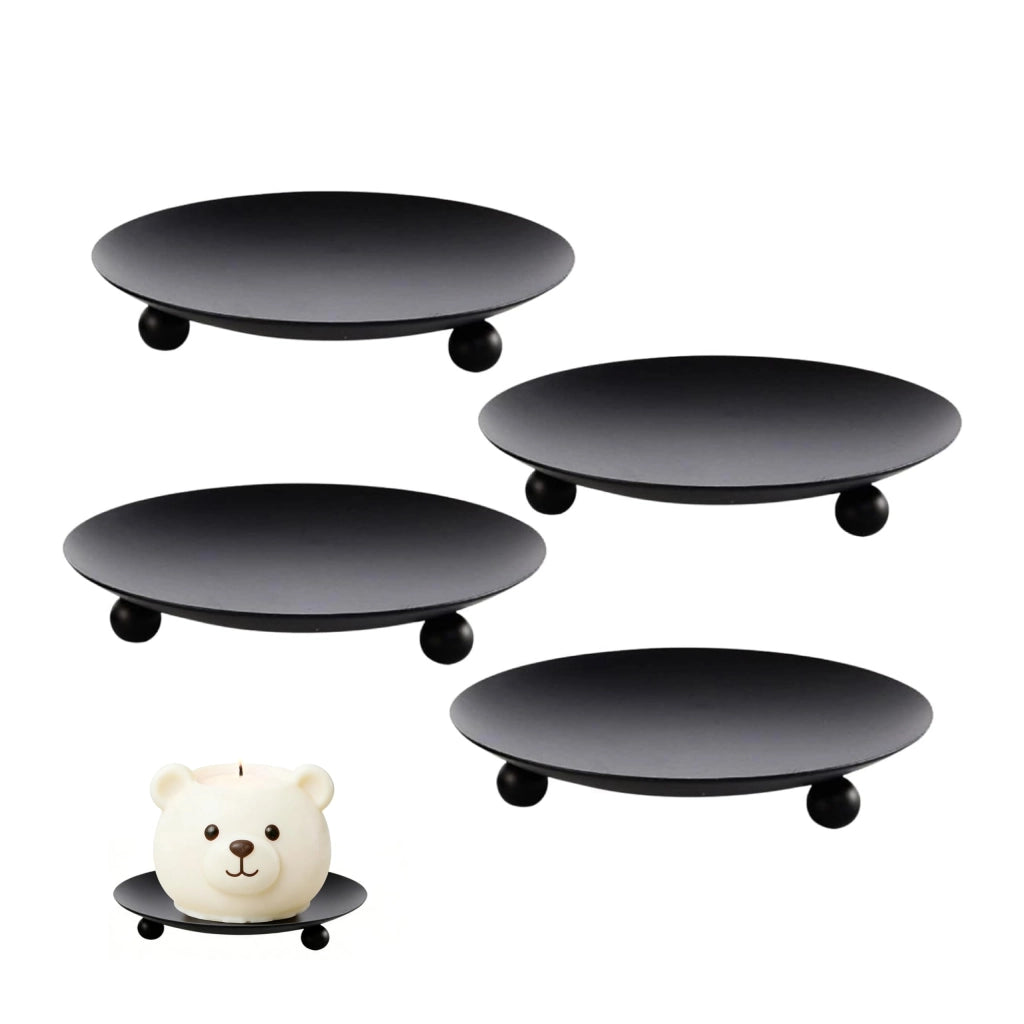 Set di 4 sottobicchieri per candele, neri, diametro 6,8 cm, in ferro