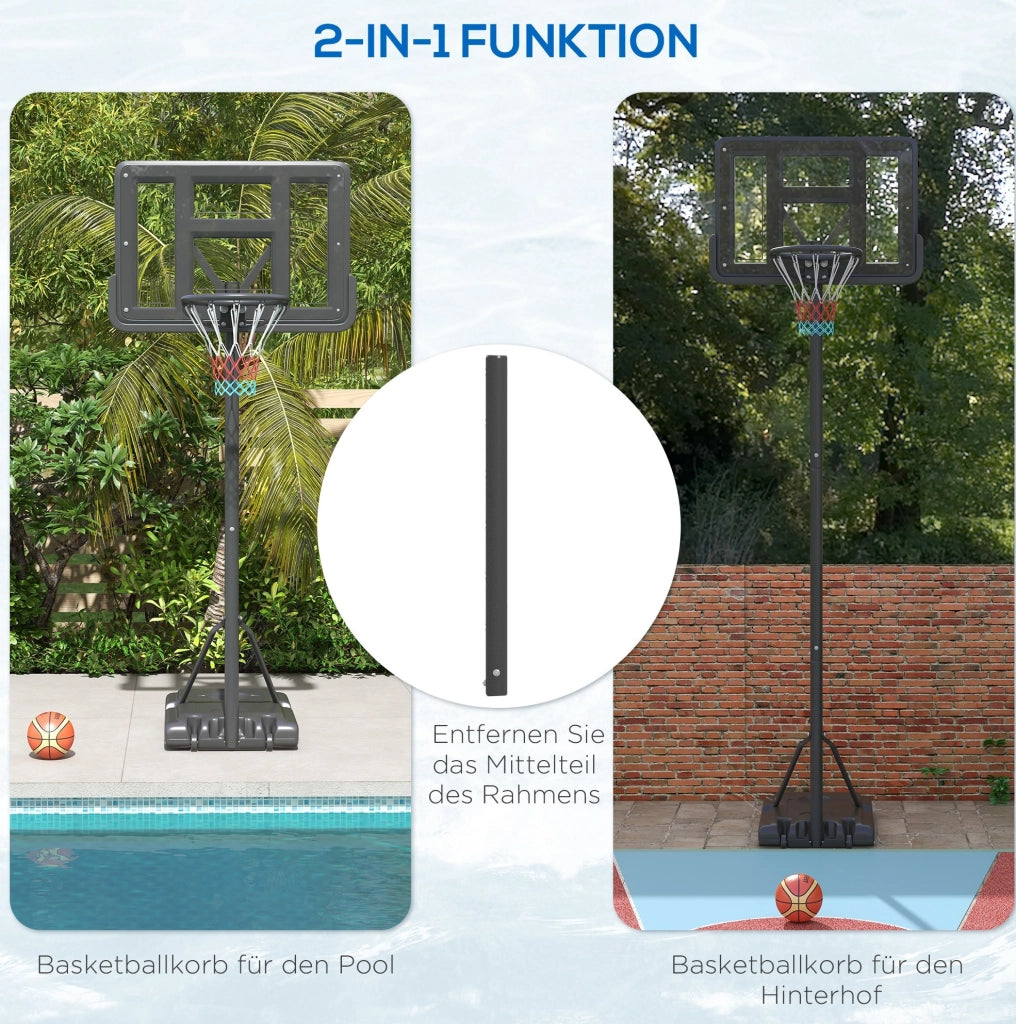 Canestro da basket su base regolabile 230-305 cm in metallo nero con ruote