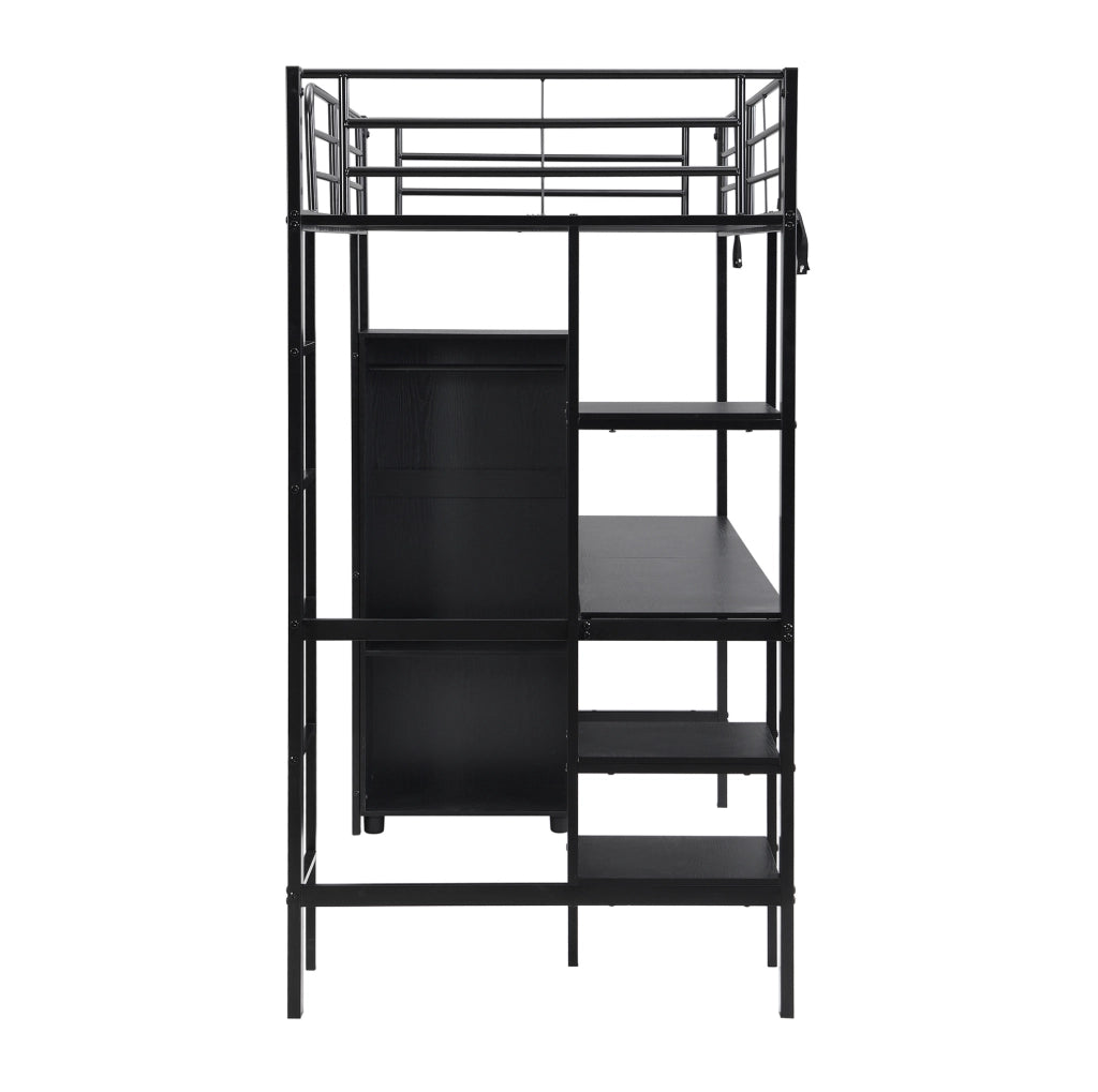 Letto a castello in ferro nero con scrivania e armadio integrati, 90x200 cm, per bambini e adolescenti