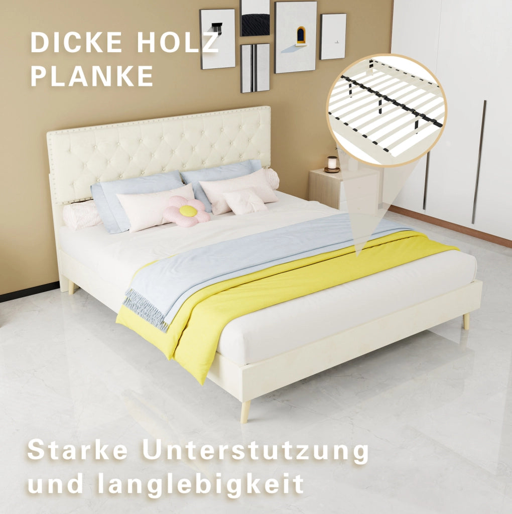 Letto matrimoniale beige in velluto 160 × 200 cm con materasso