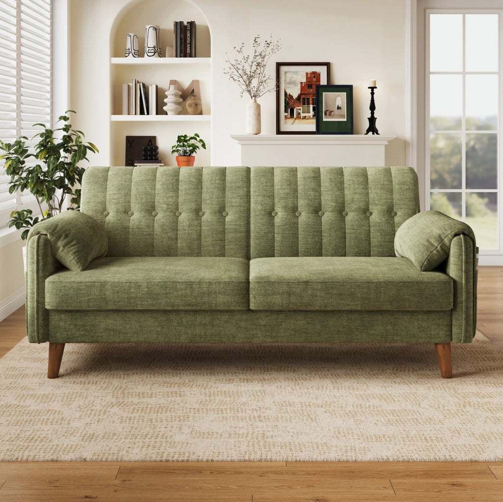Divano 2 posti in ciniglia verde 161,5 x 79 x 83,5 cm, facile da montare