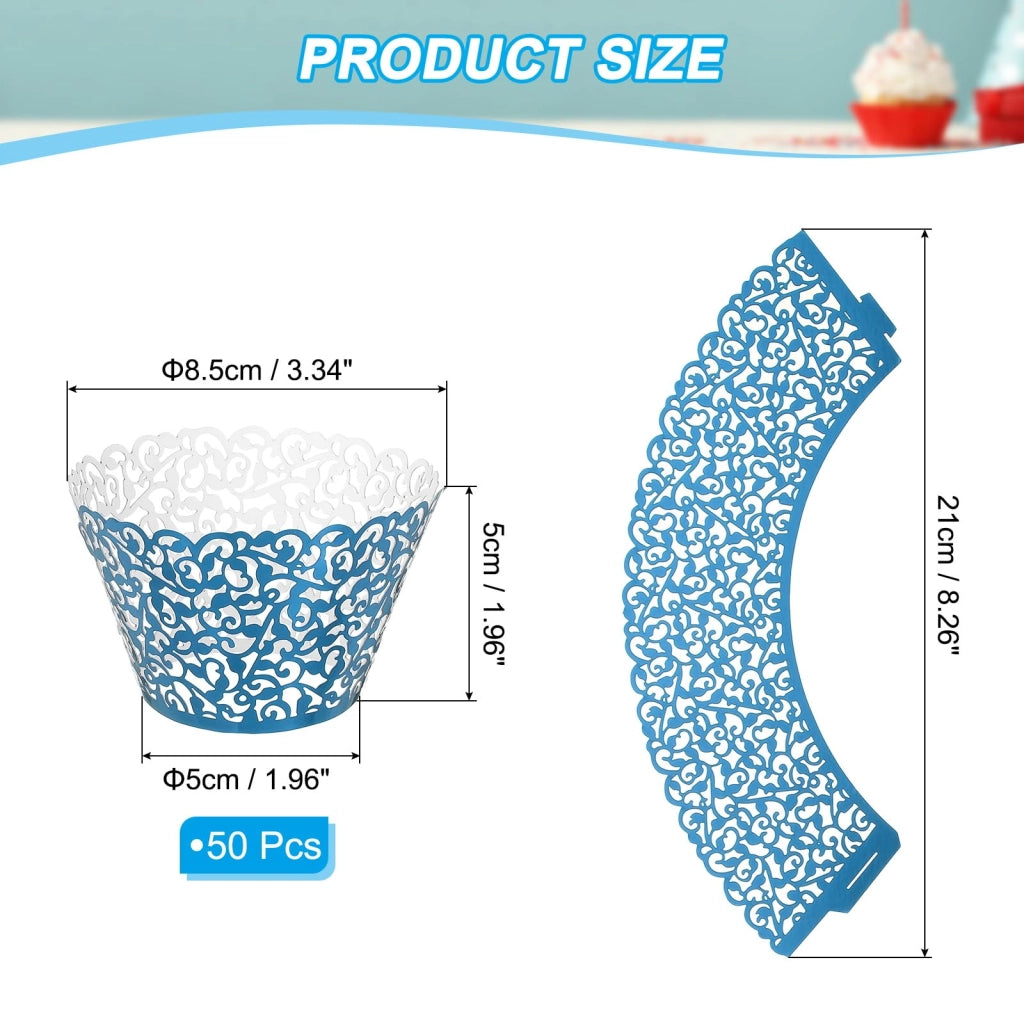 Carta per cupcake, 50 pezzi, colore blu riflettente, dimensioni 21x8,5x5 cm