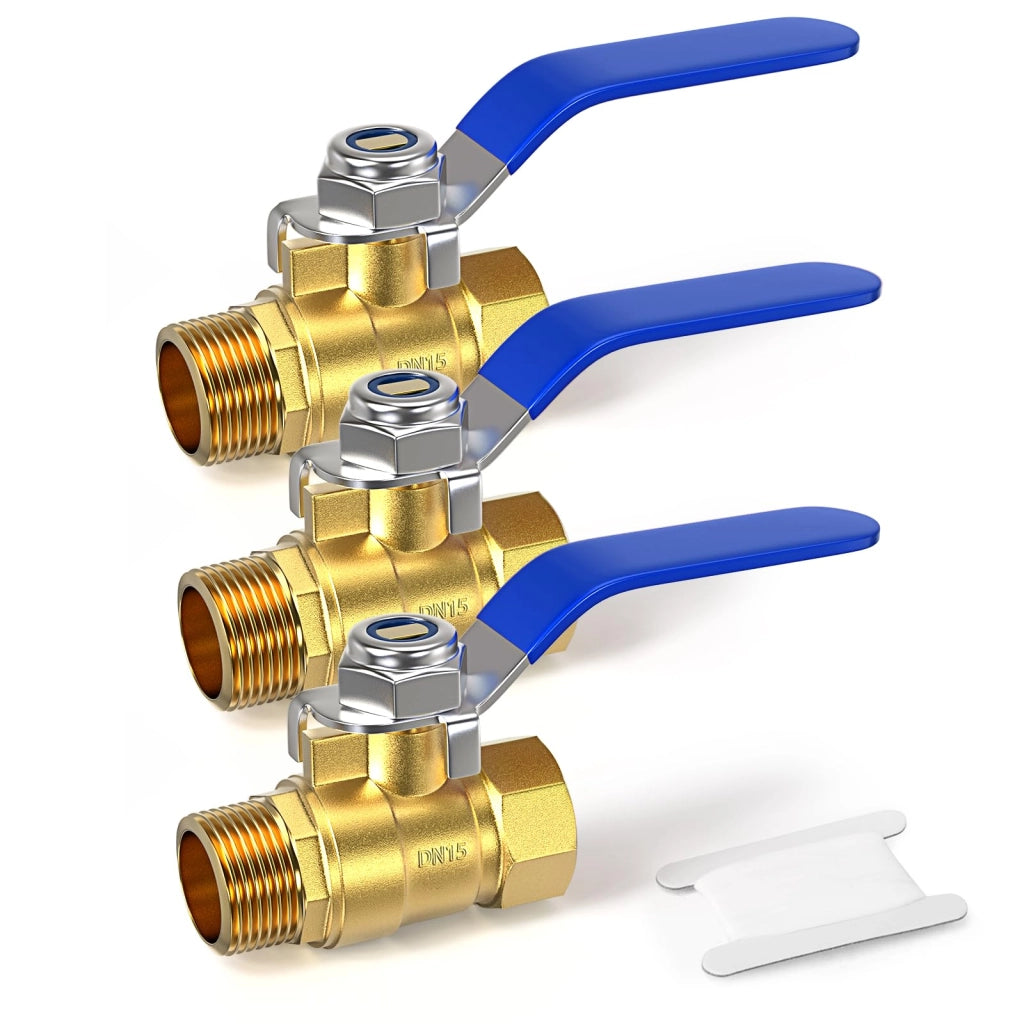 Set di 3 valvole a sfera in ottone, filettatura BSP da 1/2 pollice