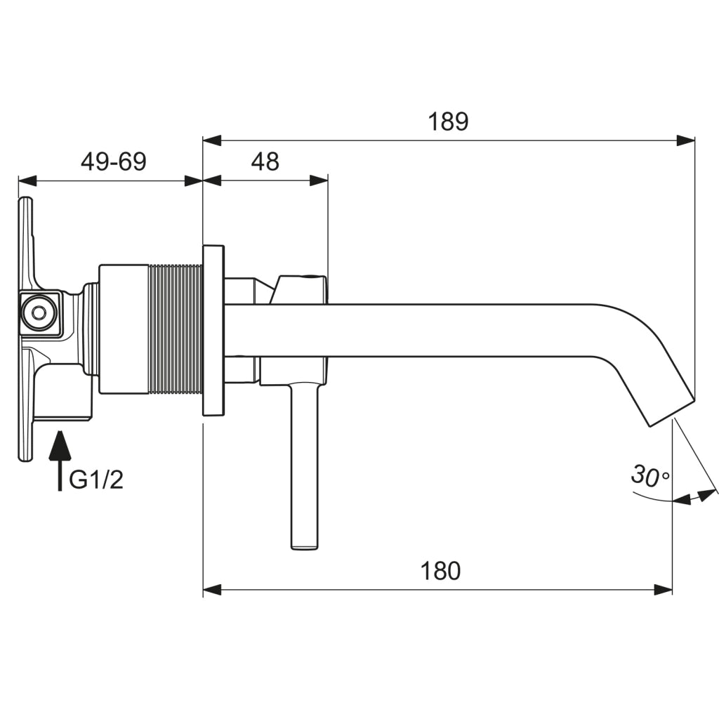 Miscelatore monocomando per lavabo, da montare a parete, cromato, con bocchetta fissa
