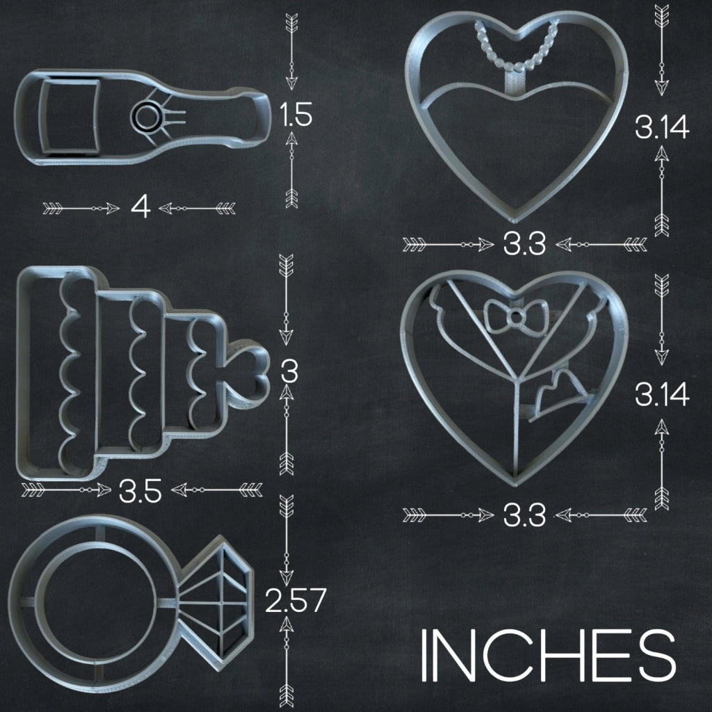 Set di formine per biscotti, 5 pezzi, 8,9 cm, forme per matrimoni, plastica