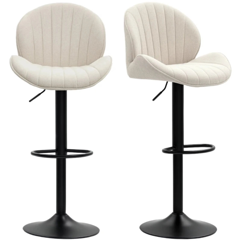 Set di 2 sgabelli da bar regolabili con schienale e poggiapiedi in poliestere beige