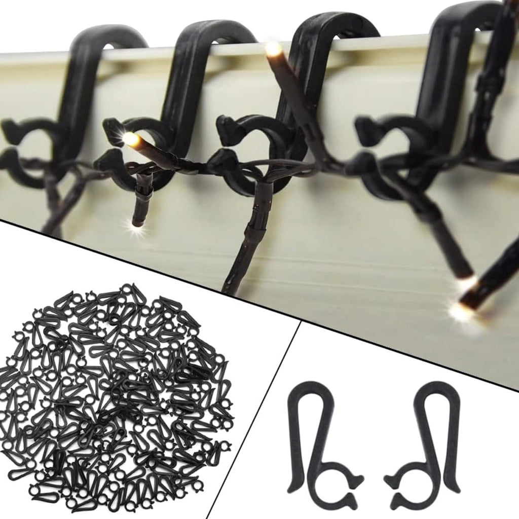 Set di 30 ganci neri per grondaie, ideali per luci decorative