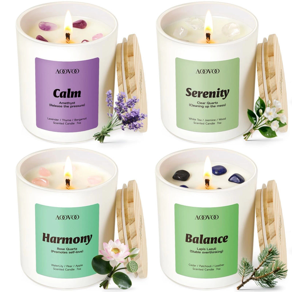 Set di candele profumate, 4 pezzi, 800 grammi, 200 ore di durata, profumazioni: lavanda, gelsomino, ninfea, patchouli