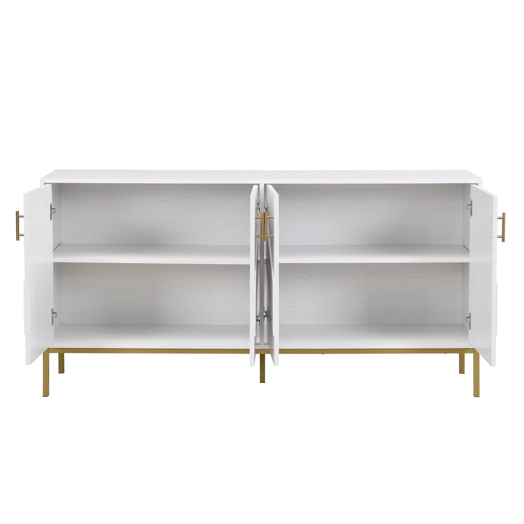 Credenza 160 × 40 × 80,5 cm quattro ante due ripiani regolabili MDF bianca con venature del legno e dettagli dorati