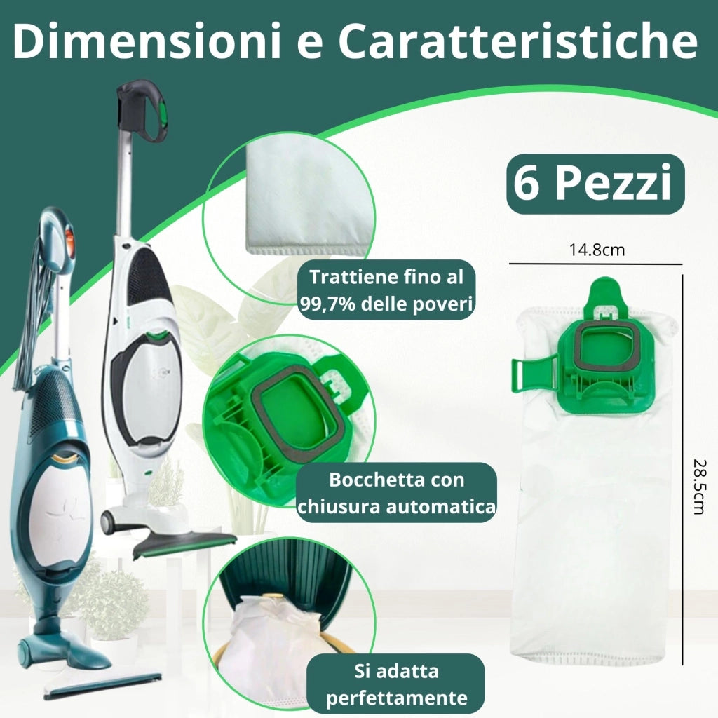 6 sacchetti per aspirapolvere compatibili con i modelli Kobold VK140 e VK150