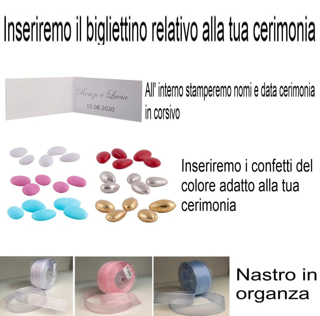 8 apribottiglie a forma di bomboniera, con confezione, in plastica, set da 2