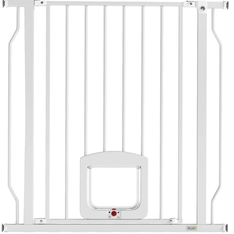 Cancello di sicurezza per scale e porte 75-85 cm in acciaio bianco con gattaiola