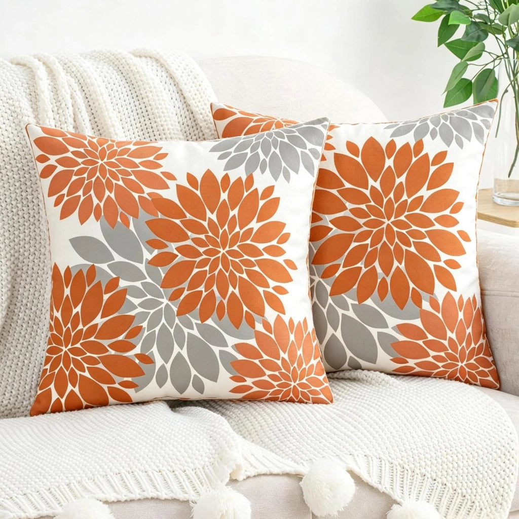 Cuscini decorativi, 50x50 cm, motivo Dahlia, fronte-retro, confezione da 2