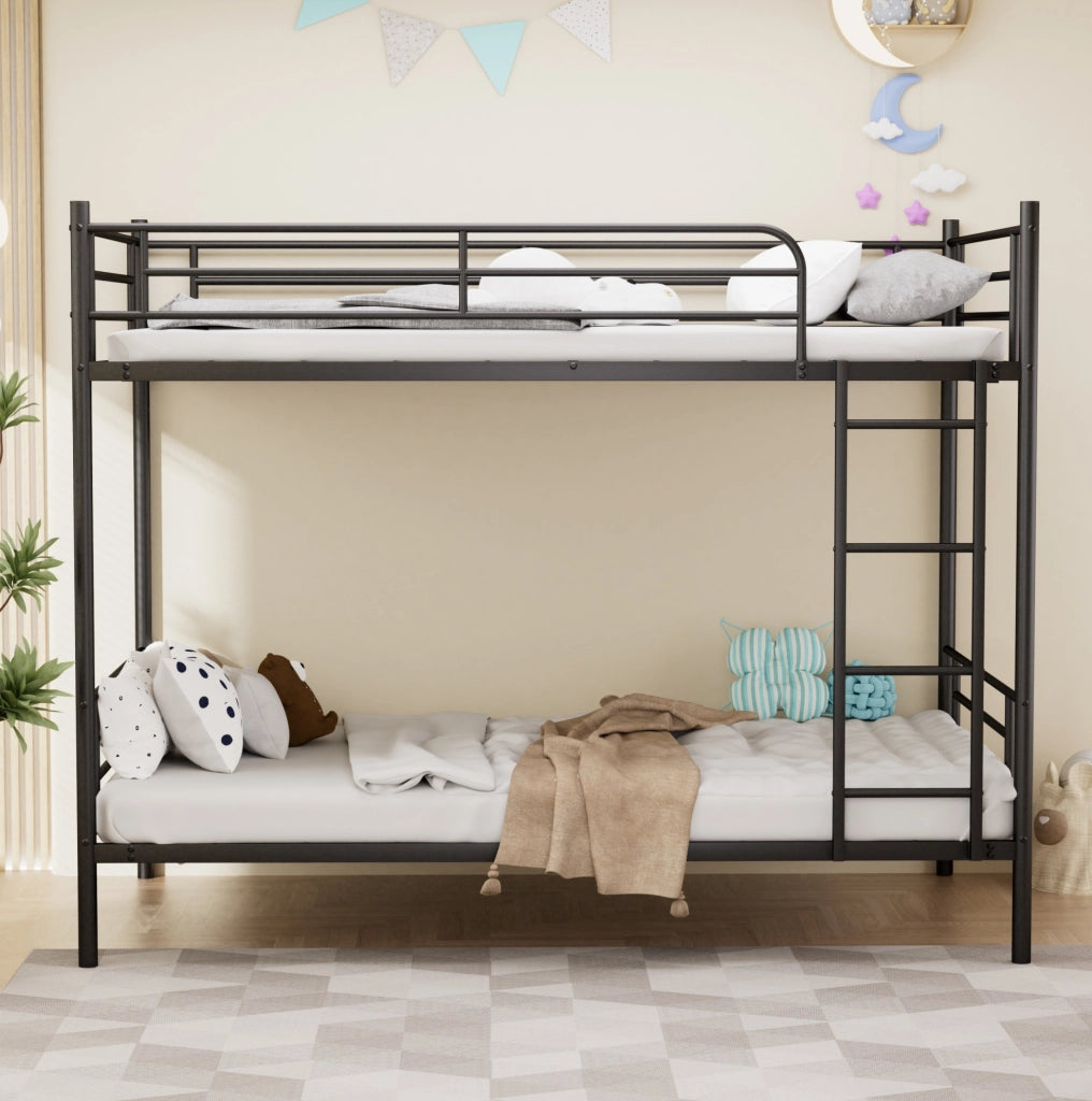 LETTO A CASTELLO 90x190 cm in Acciaio Nero con Scala Antiscivolo