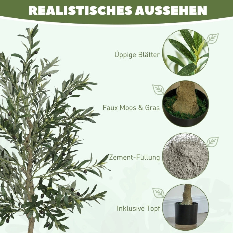 Albero di ulivo artificiale con rami modellabili in plastica verde, altezza 180 cm